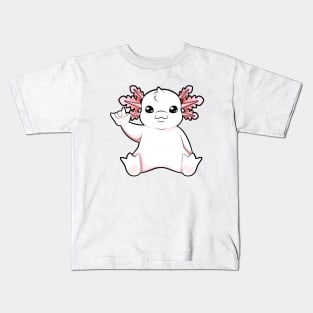 Cartoon axolotl shows I love you - ASL hand gesture Kids T-Shirt